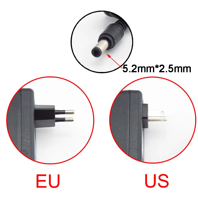 DC 5V 8V 9V 12V 15V Power Supply Adapter AC 100V-240V 1A 2A 3A Charger Converter DC 3.5x1.35 4.0x1.7 5.5x2.1mm Connector EU US