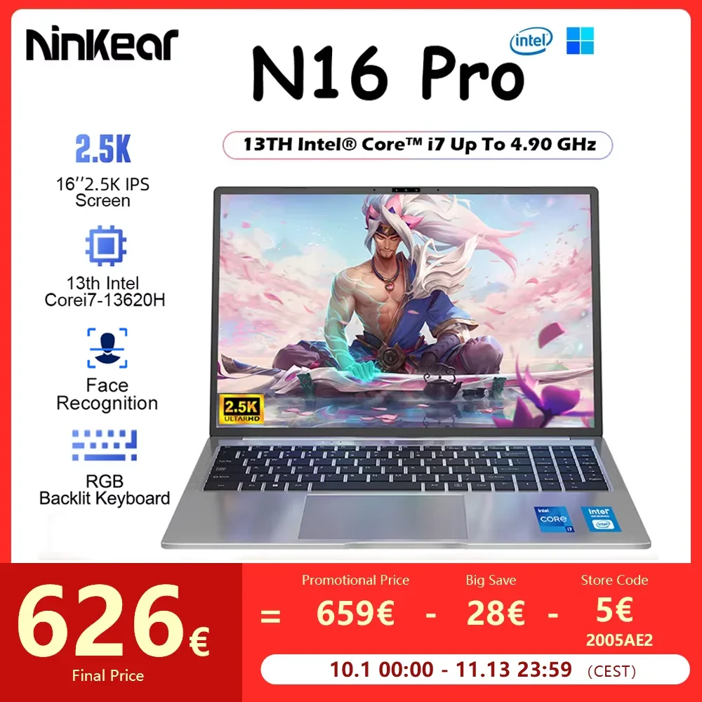 Ninkear n16 pro Gaming Laptop 13. Intel i7-13620H 16-Zoll 2,5 k ips 165hz Computer 32GB DDR4 1TB SSD