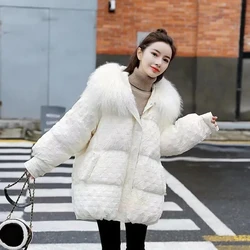 2024 New Winter Women Parka Big Fur Collar Down Padded Coat Loose Warm Thick Padded Coat Jacket Short Silm Women Overcoat