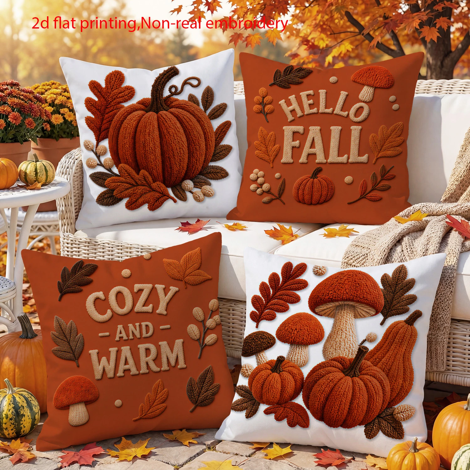 4PCS Fall Farmhouse Throw Pillow Covers, Watercolor Pumpkin Truck Buffalo Plaid Autumn Decorative Cushion Cases for Sofa Couch