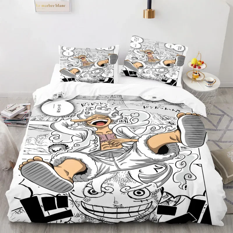 One Piece Duvet Cover Set Cartoon Anime Nika Luffy Gear 5 Bedding Set Luffy 5th Gear Quilt Cover Pillowcase Set Twin Queen King