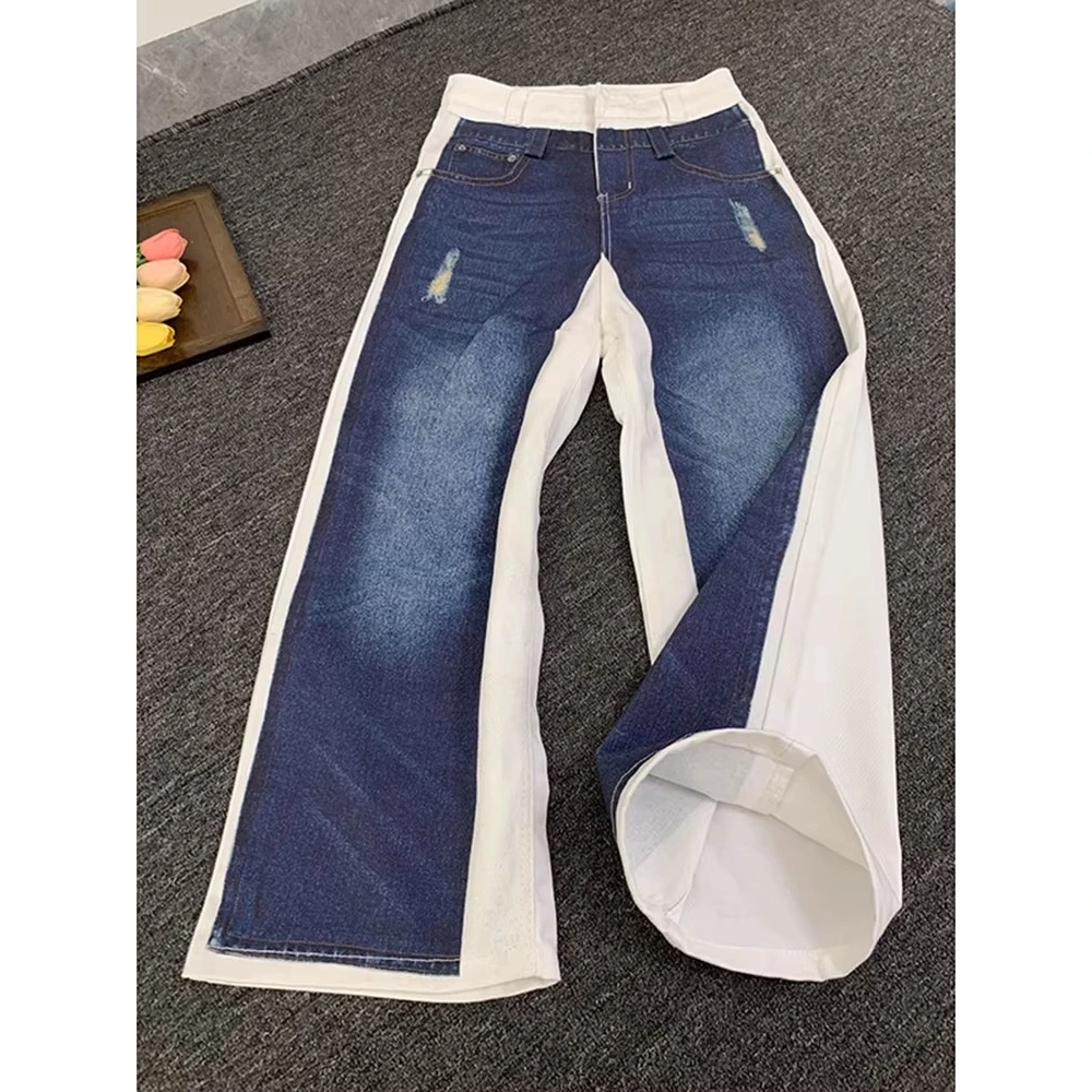 

American Sle High Waist Straight Leg Jeans Men's Patchwork Knife Bootcut Casual Faionable Versatile Polyester Fiber