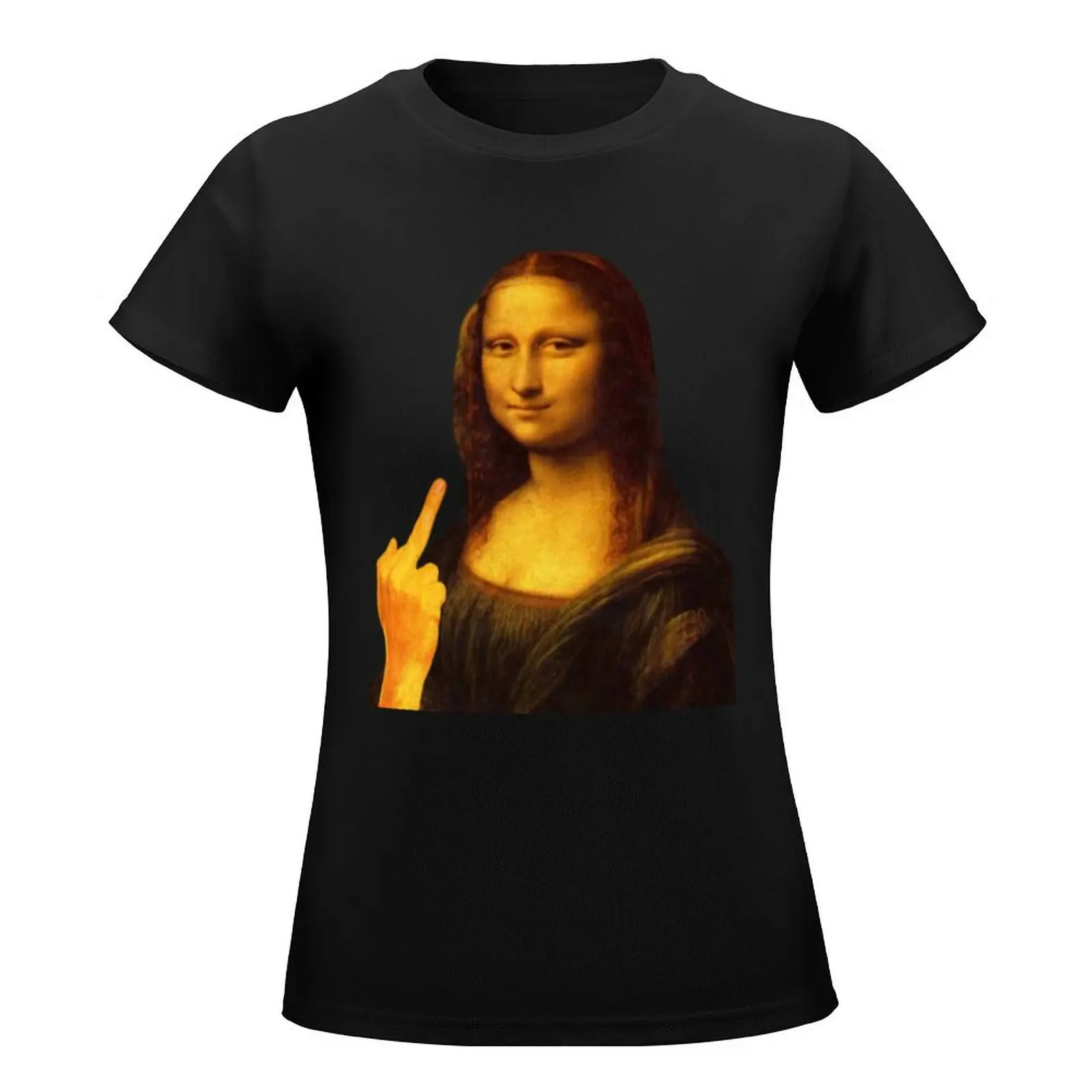 Mona Lisa-Autocollant de doigt du milieu pour femme, peinture drôle, T-shirt, vêtements vintage, t-shirts, robe graphique