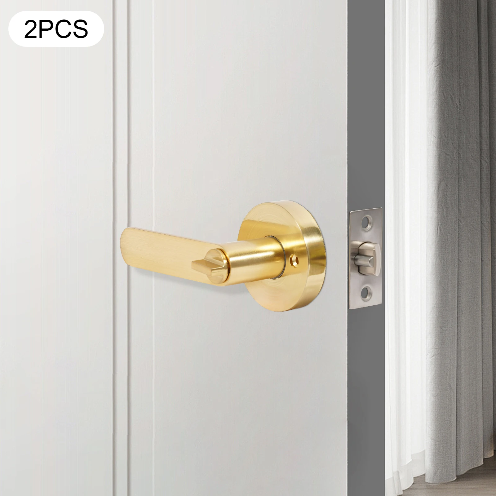 2 قطعة مقبض باب الخصوصية مخرش مقبض رافعة رسمت مات الذهب غرفة نوم الحمام ممر قفل الباب ث/مفتاح #2