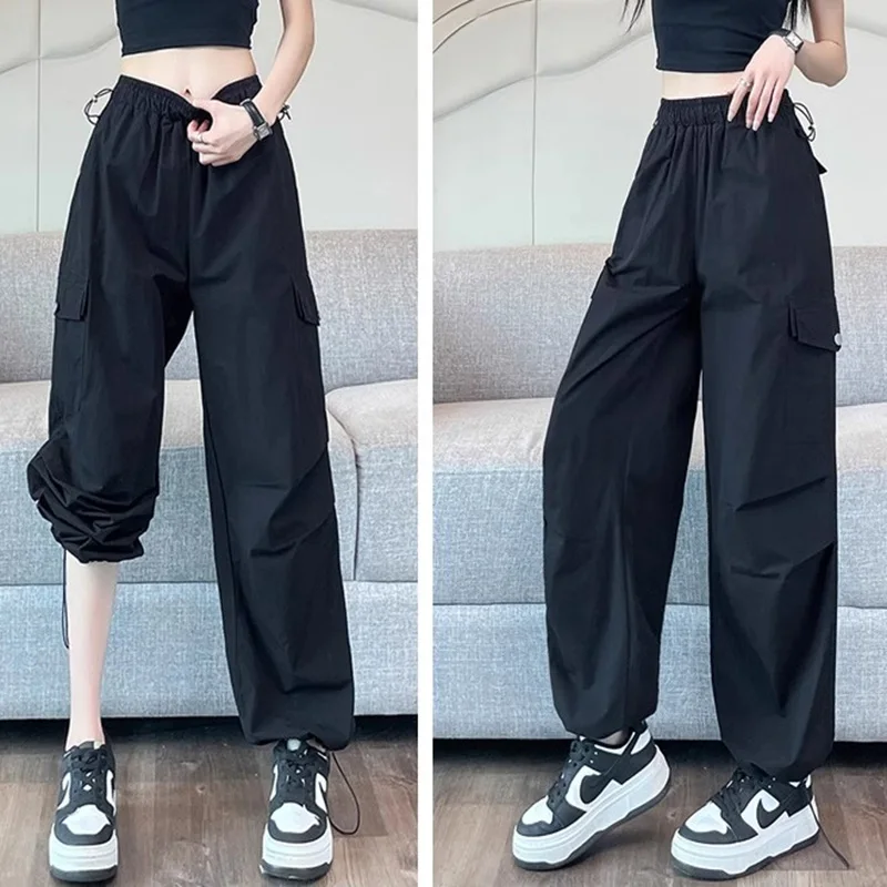 Autumn Women Korean Version Baggy High Waisted Cargo Pants Lady Concise Oversized Leisure Daily Wide Leg Straight Leg Trousers