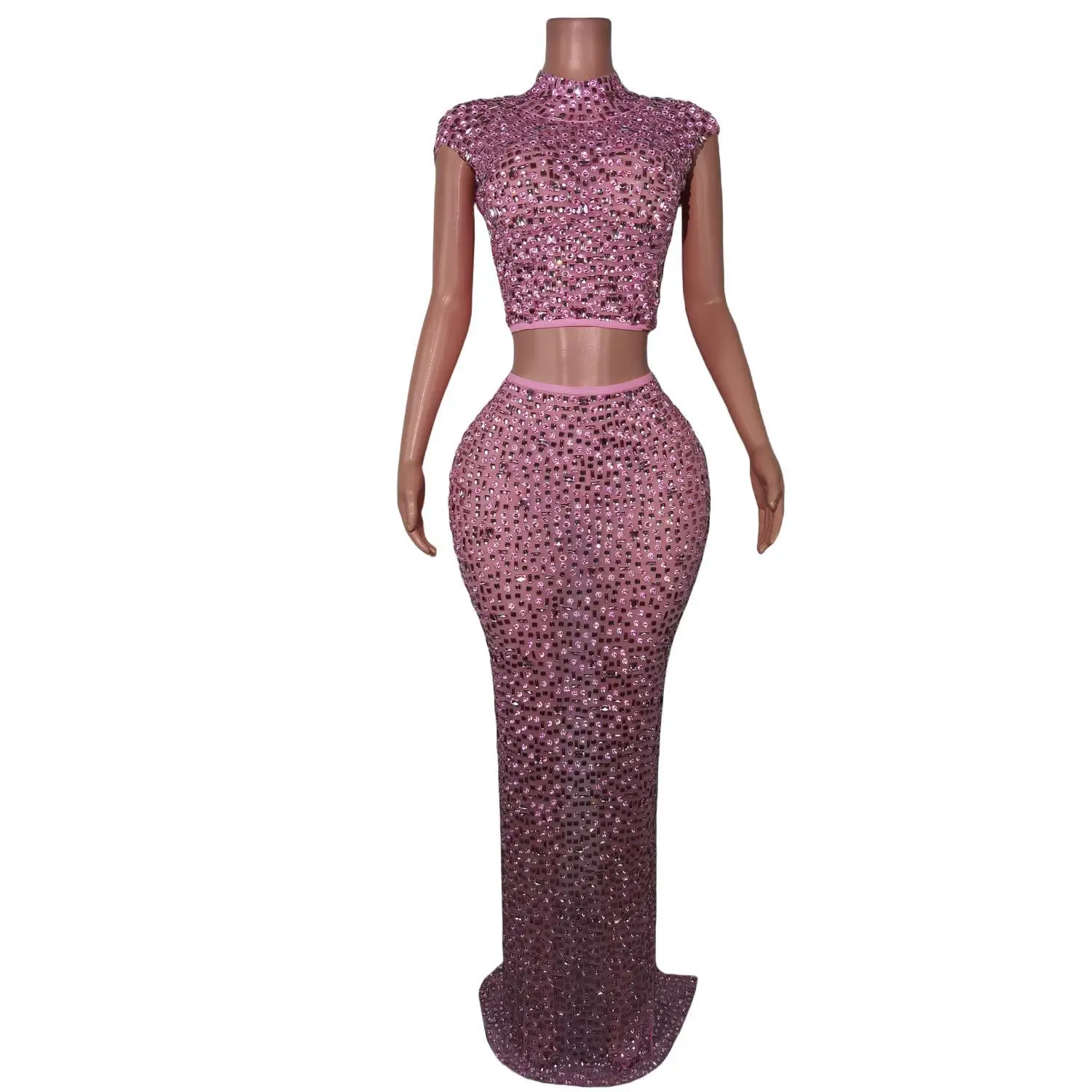 

Sparkle Pink Crystals Women Club Dress 2024 Sleeveless Women Sexy Dress Party Prom Summer Outfits for Women Diamonds Long Dress