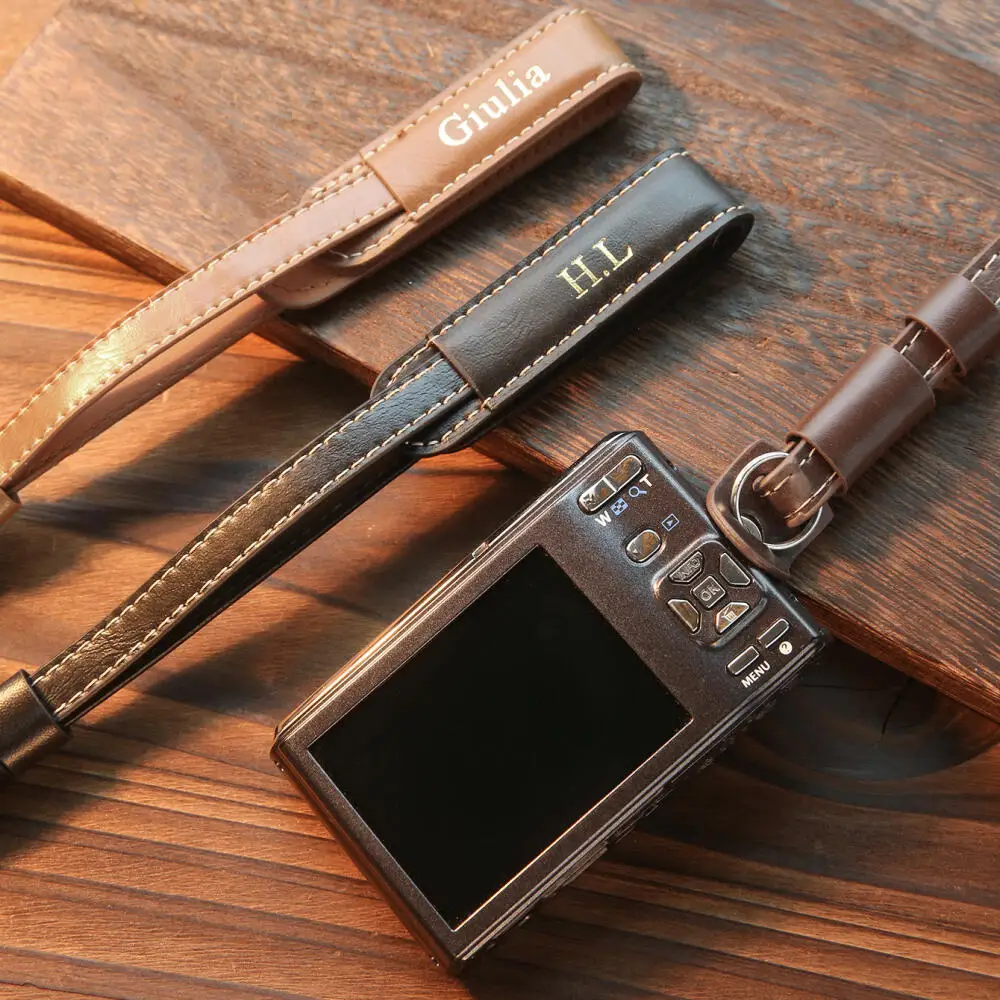 Custom Hot Stamping Name Camera Wrist Strap Pu Leather Camera Hand Lanyard Adjustable Anti-Lost Camera Strap Travel Accessories