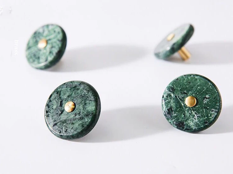 White  Green Natural Marble Cupboard Handles Round Furniture Cabinet Handle Small Dresser Drawer Pulls Black Marble Knob