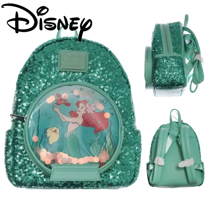 

В наличии Loungefly Disney Мини-рюкзак Русалка Анимация Периферийные устройства Зеленые блестки Женский стильный рюкзак Рождественские подарки