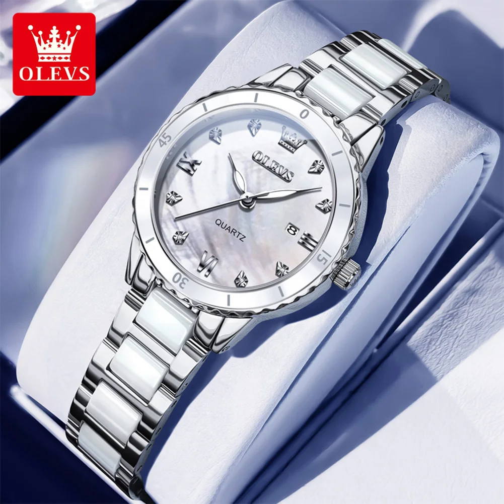 

OLEVS женские часы благородный элегантный керамический ремешок простой циферблат оригинальный бренд кварцевые наручные часы для женщин водостойкие светящиеся дата