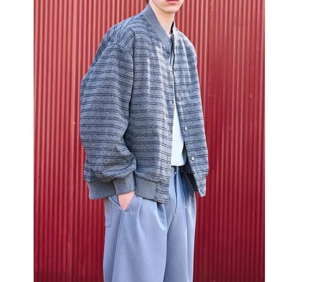 Simple New Striped Baseball Collar Jacket 2026 Men's Spring and Autumn Casual Men's Knitted Cardigan Top