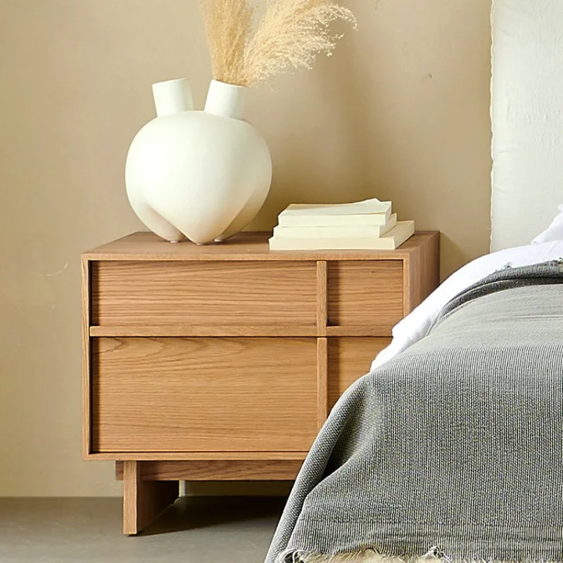 Szafka nocna z litego drewna nordyckiego białego dębu, nowoczesna, minimalistyczna, w stylu rustykalnym, szafka do przechowywania w sypialni.