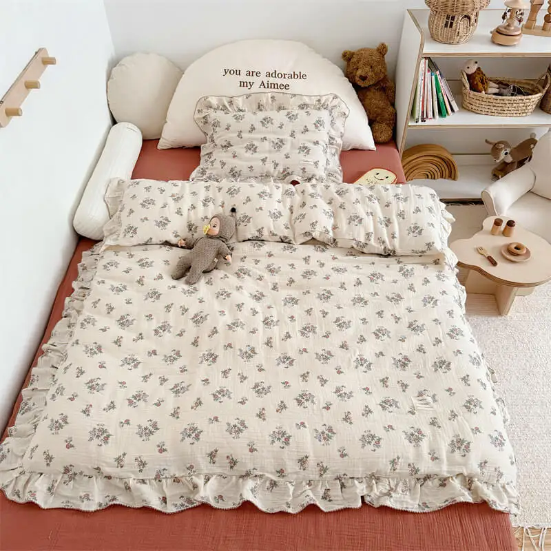 2pcs Set Cotton Floral Duvet Cover Set High-quality Cotton Muslin Bedding Set for Girls Twin Size Toddler Bedding Set