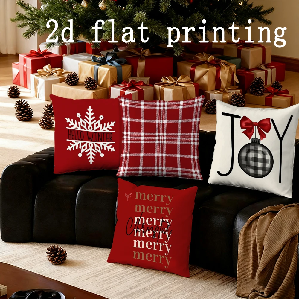 Home Decor Christmas-themed Joyful Pillow Covers for Home Pattern Cushion Cover Suitable for Sofa Bedroom Car Pillow Cover