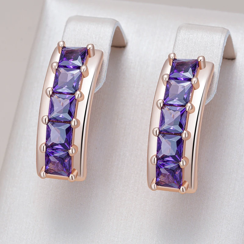 Kinel Hot Shiny Square Purple Natural Zircon Drop Earrings For Women Trend 585 Rose Gold Color Bride Wedding Jewelry Best Gift