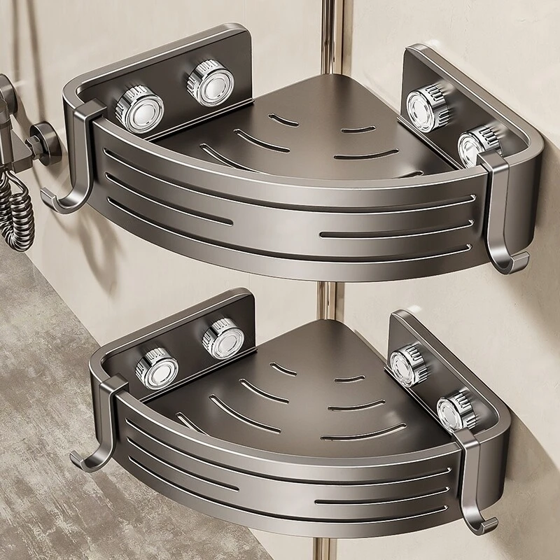 No-Drill Stick-on Suction Cup Bathroom Corner Shelf