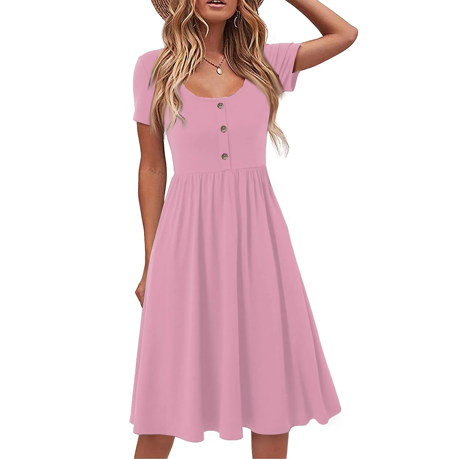 

Fashionable Ladies Summer Dresses Elegant Short Sleeve Midi Dress Dress Woman Vestido Feminino Dresses 2025 Woman 원피스 여름