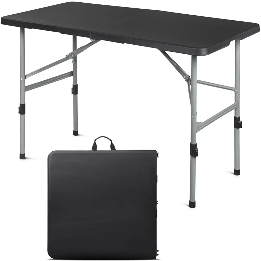 

48 H Folding Table With Carry Handle, Portable Heavy Duty Plastic Utility Table With Steel Legs For Party, Wedding, Camping,
