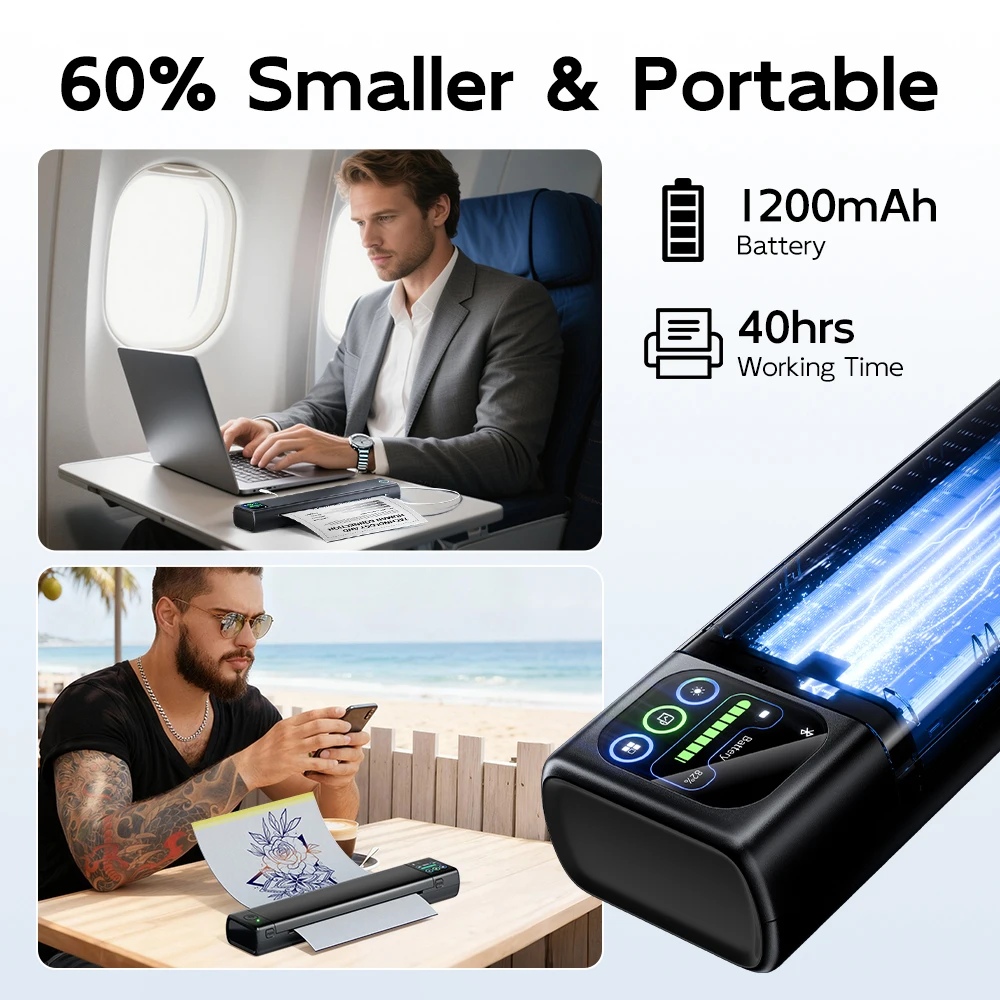 طابعة استنسل الوشم Phomemo M08F Plus مع شاشة تعمل باللمس، آلة طابعة الوشم بلوتوث مع 10 قطع من ورق نقل ممتاز #6