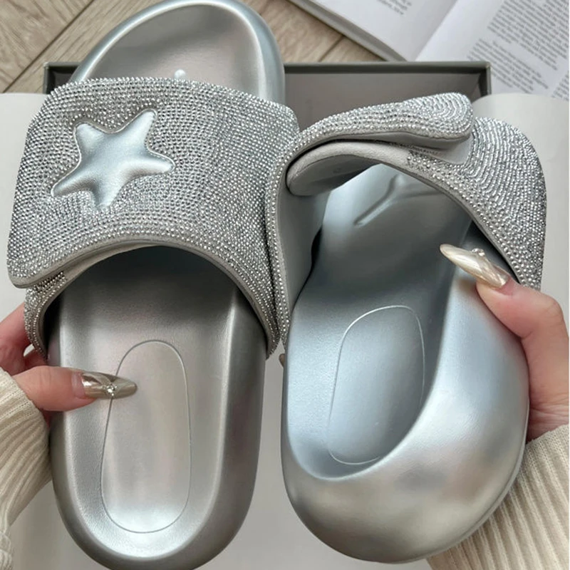 Sandalias con diamantes de imitación brillantes para mujer, zapatillas de alta calidad con plataforma, zapatos informales a la moda, 2024