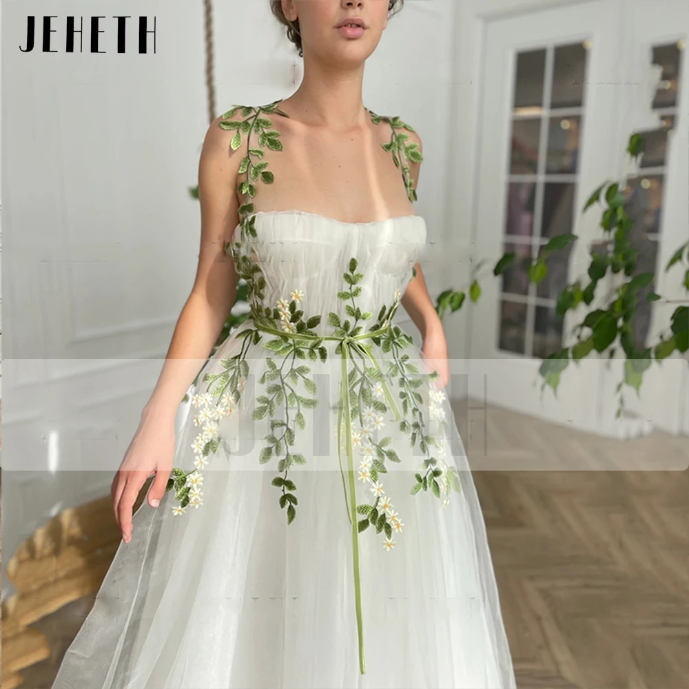 JEHETH vestido de fiesta de tul con flores elegantes, de línea a vestido de noche, largo hasta el suelo con bolsillos, tirantes finos, Pastoral