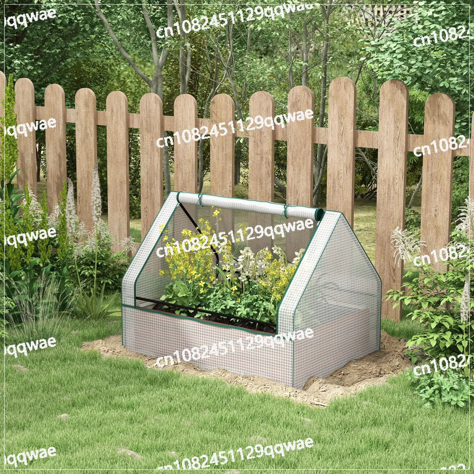 Mini greenhouse with white pot cover for vanilla vegetables, galvanized outdoor balcony garden bed, brown pot