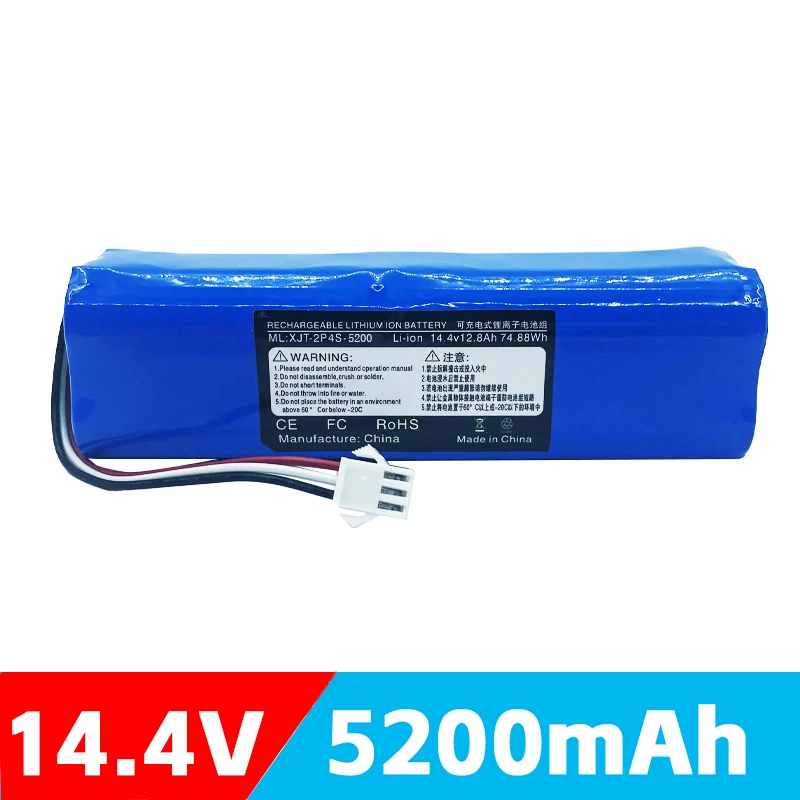 2024 100% Original For XiaoMi Viomi S9 Lydsto R1 Roidmi Eve Plus 14.4V lithium battery  2P4S 5200mAh 6800mAh 9800mAh 12800mAh