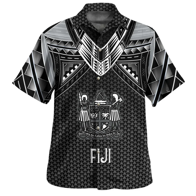 Summer New Harajuku 3D Polynesian Fiji Flag Emblem Printig Shirts Men Coat Of Arm Graphic Short Fashion Top Clothing