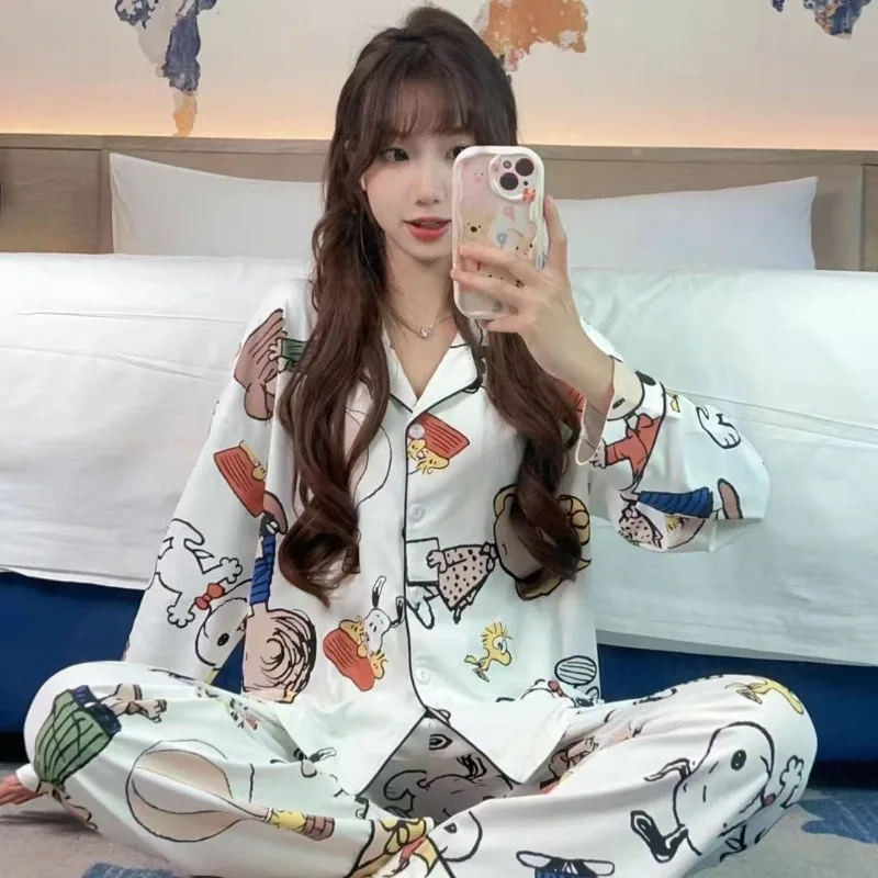 Ins пижамы женские весенне-осенние новые мультяшные милые снупи с принтом тонкий комплект домашней одежды с длинными рукавами подарок на день рождения оптом
