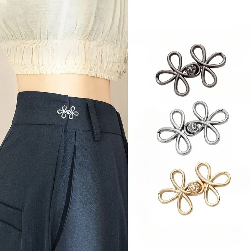 Kleeblatt-Taillenknopfverschluss, verstellbare Metall-Jeansknöpfe – Spanner für lockere Jeans, sofort anwendbar ohne Nähen für Denim-Hosen – Detail 1