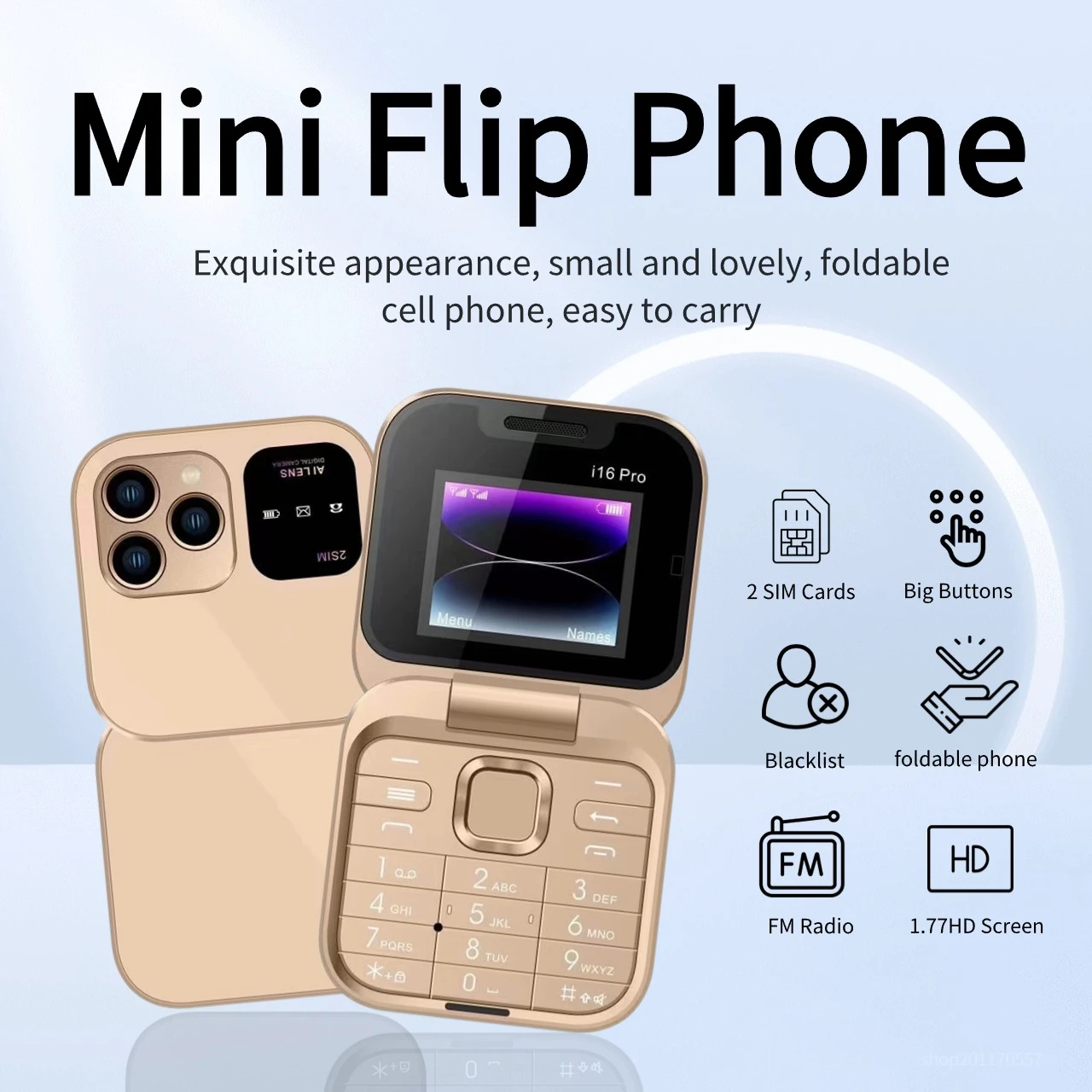 Mini Flip Kids Phone Pocket-Size Senior Phone Portable Cute Magic Voice Push Button Dual SIM Blacklist Clamshell Lady's Phone