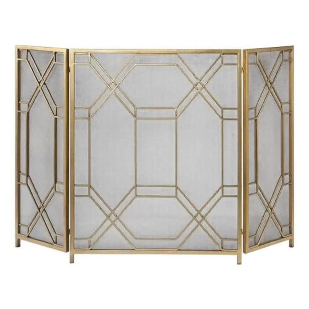 Metal Fireplace Screen 52.5 inch Antiqued Gold Leaf Iron Display Weight16lbs Rosen