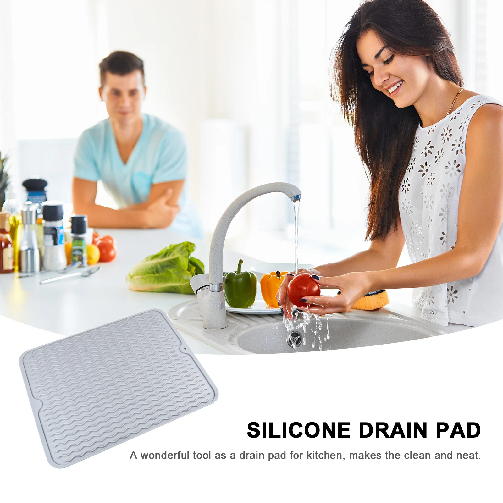

Tableware Silicone Draining Mat Quick Drying Kitchen Counter Mats for Dishes Light Grey
