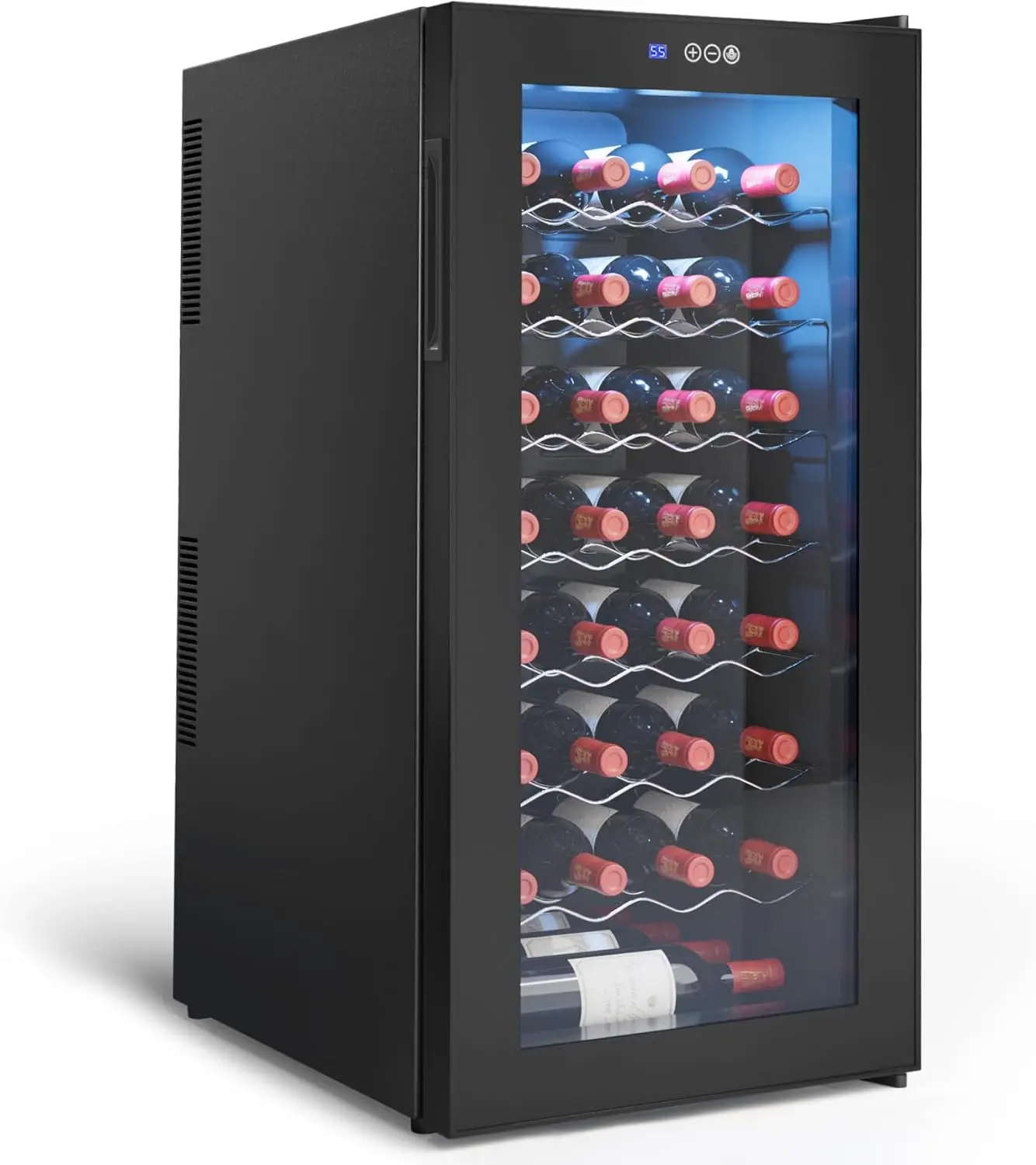 Refrigerador de vino de pie con luz LED Interior, nevera termoeléctrica de 32 botellas, 2,75 pies cúbicos, 78L, 54 ° F - 66 ° F