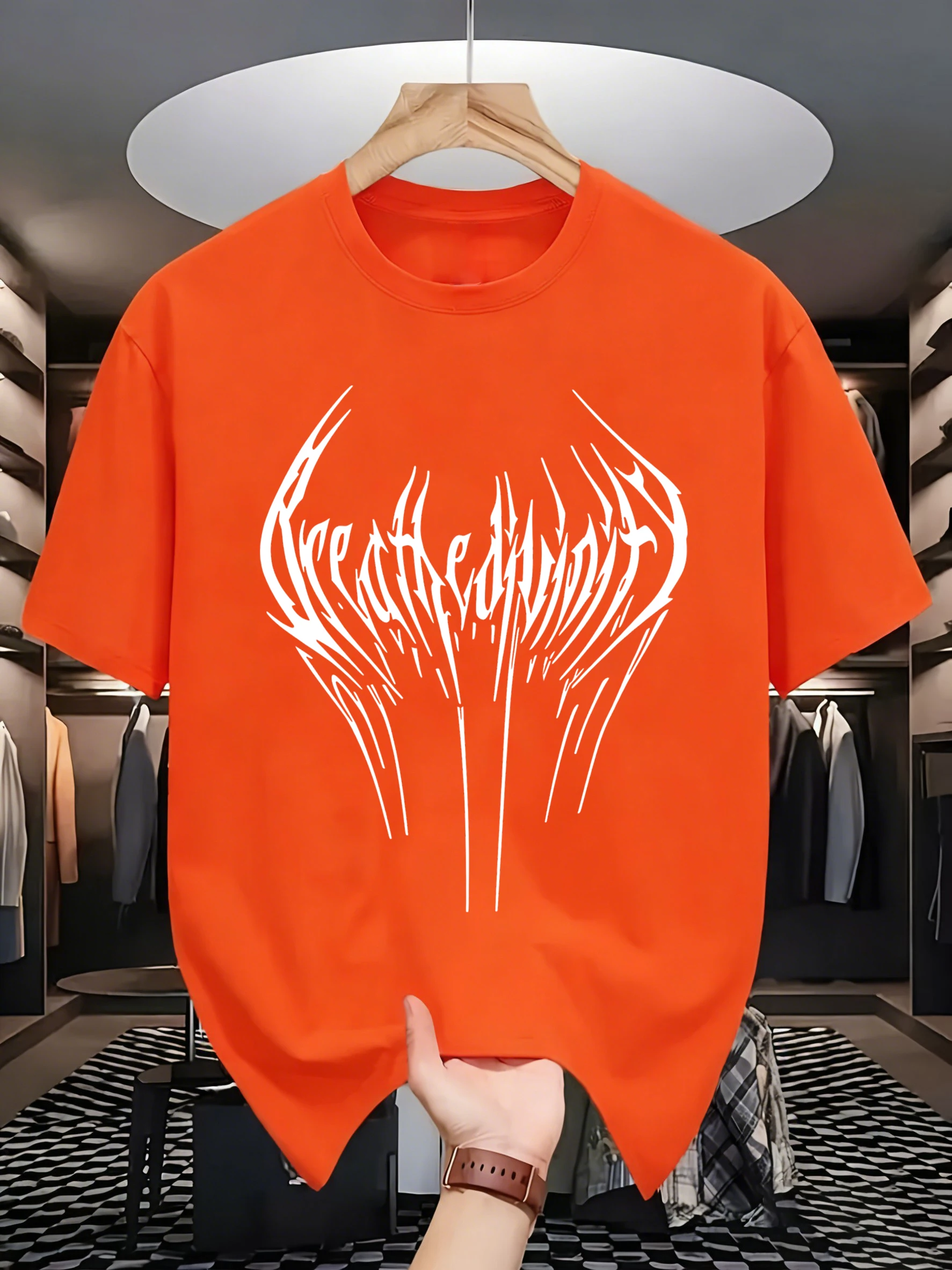 Scratched Divinity Dark Font Prints Man Comfy T-Shirt All-Match Cotton T Shirt Soft Oversized Streetwear Casual Hip Hop Clothes