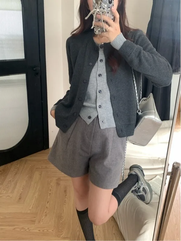 

Ay Вязаный круглый открытый кардиган для женщин, ранняя осень 2023, новый дизайн, универсальная основа, топ, прямая трубка, длинный све