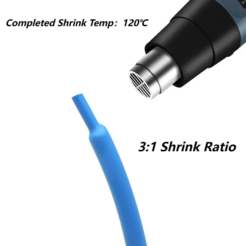 1~20m 3:1 Heat Shrink Tube With Glue Blue Diameter 1.6 ~ 39mm Dual Wall Polyolefin Insulated Adhesive Lined Shrink Wrap Sleeve