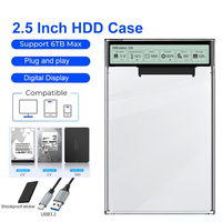 USB3.2 External HDD Case 2.5 Inch Transparent HDD Enclosure with Display Screen 5Gbps USB to Type-C HDD SSD Case for Laptop PC
