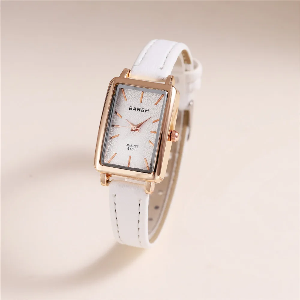 fashion rectangle dial quartz women leather watch