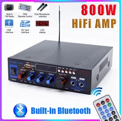 AMPLIFICADOR DE POTENCIA DE 800W, dispositivo de Audio estéreo Digital Hifi con Bluetooth, 12/220V, compatible con FM, USB, SD, control remoto, BT-309A/AK35