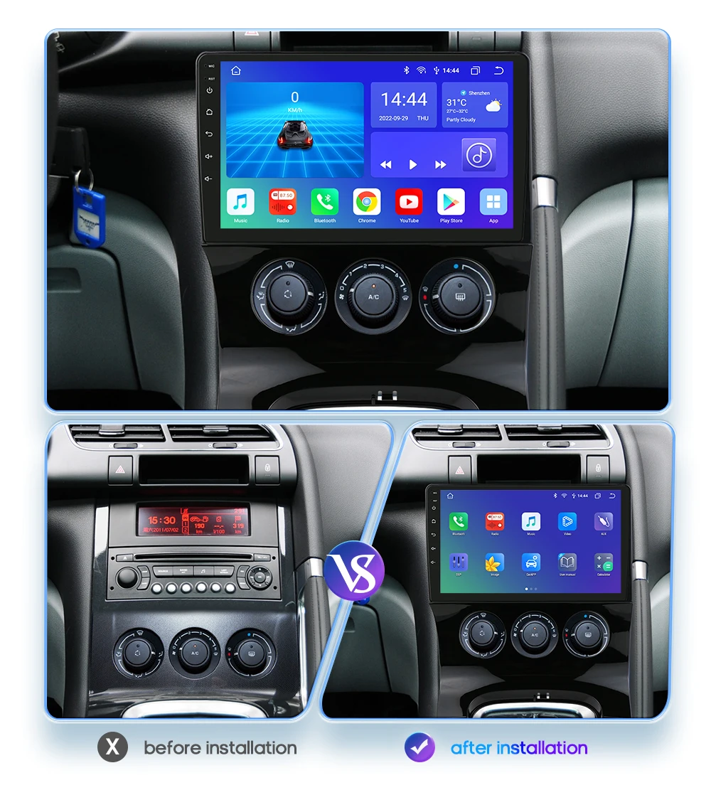 Hizpo Peugeot 3008 2009-2015 için radyo araba radyo 2din Android 12 multimedya Video oynatıcı Stereo GPS Carplay dokunmatik ekran RDS