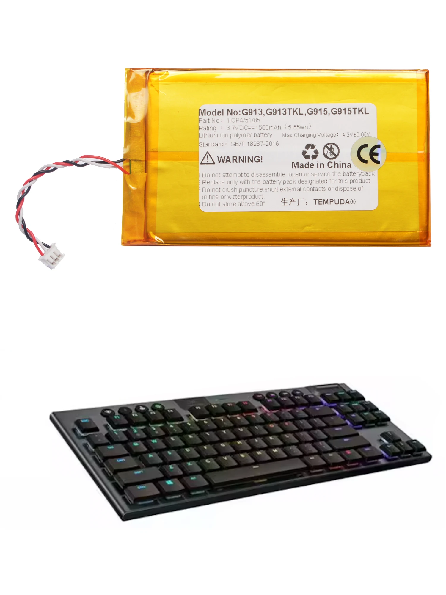 3.7V 1500mAh Keyboard Battery For Logitech G913 G913TKL G915 915TKL Mechanical Keyboard Alternative AHB355085PCT-02 YR0076