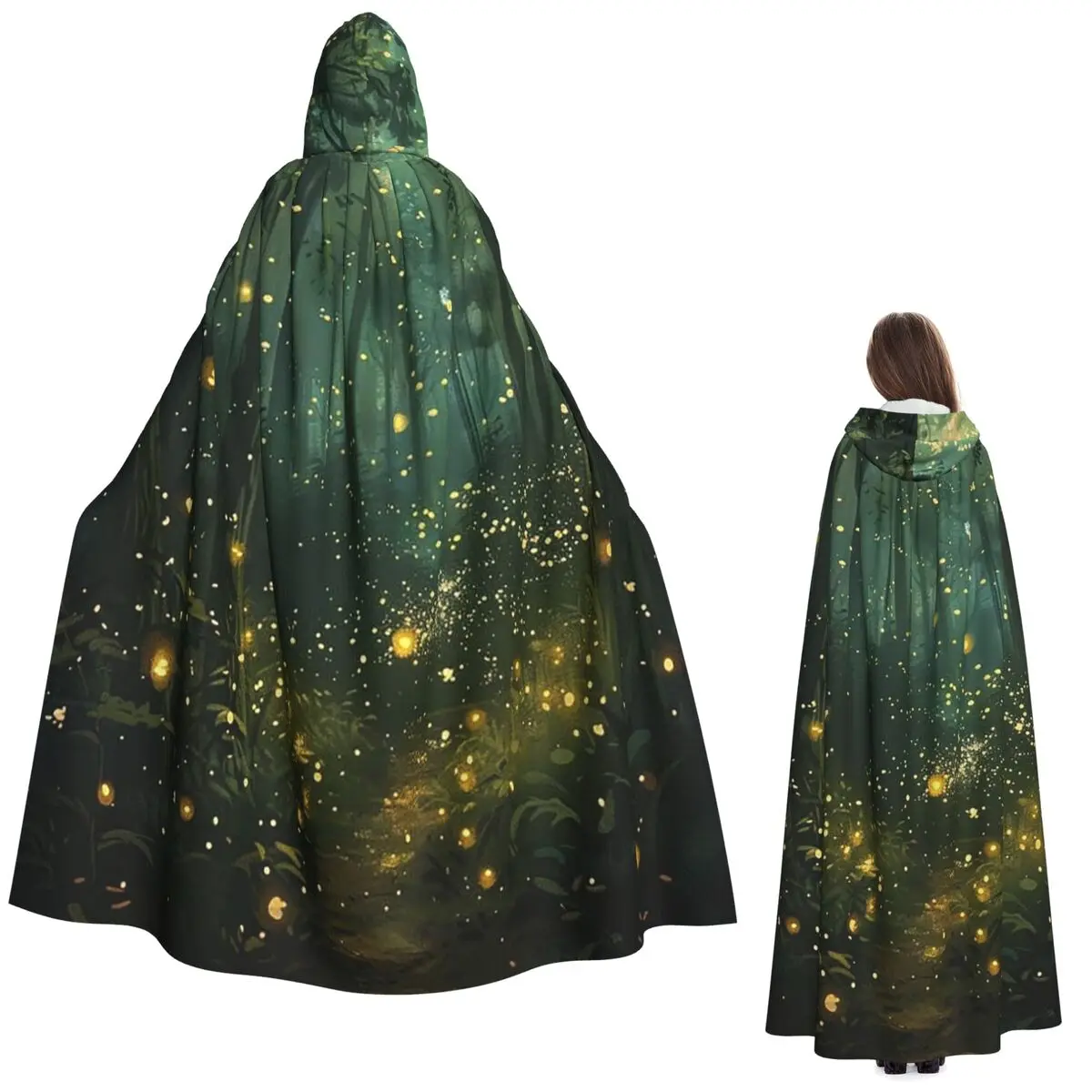 

Glowing Emerald With Enchanted Forest Viking Goddess Long Hooded Cloak Witch Medieval Costume Cosplay Cape HalloweenCoat Unisex