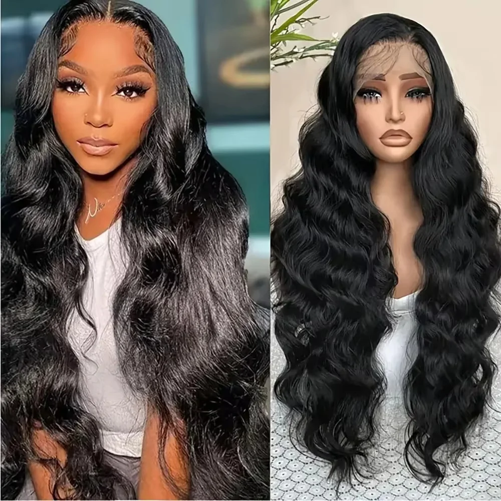 

30 Inch Body Wave Lace Front Human Hair Wigs Transparent 220Density Natural Color 13x6 Pre Plcked Lace Frontal Wig For Women 1B