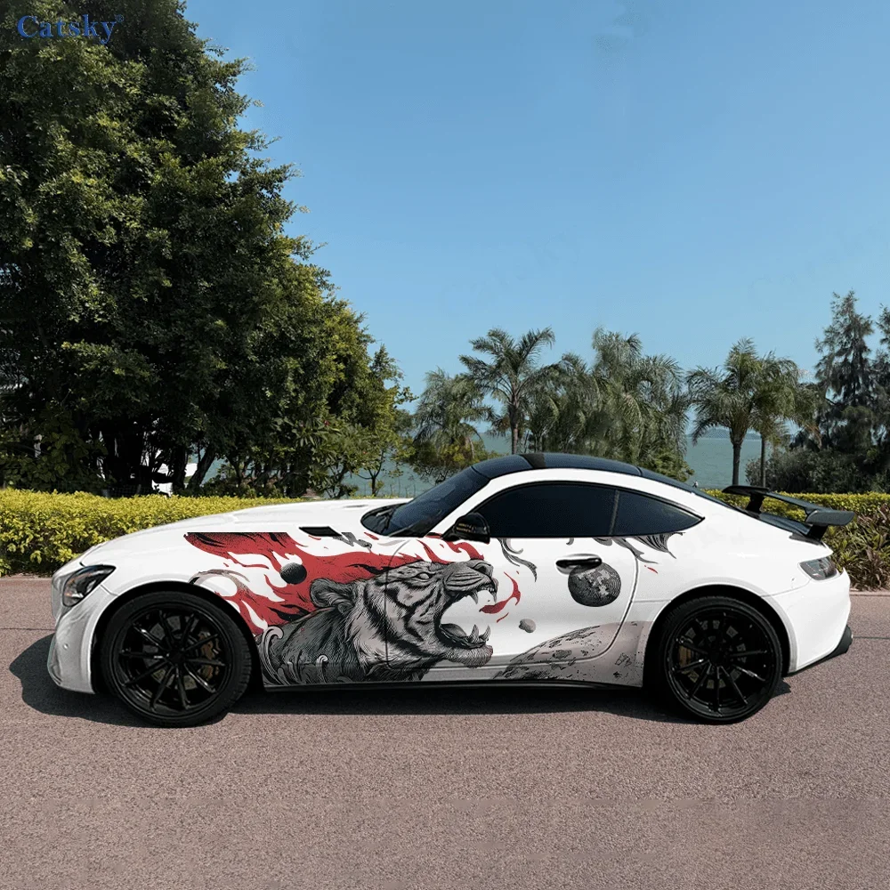 Tiger Roar Outer Space Car Side Sticker Decoration,PVC Waterproof Scratch Resistant Decal,Car Protection,Auto Accessories Gift
