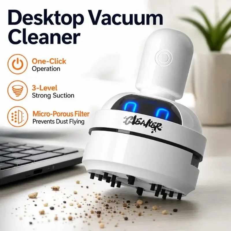 Desktop Cleaner Vacuum Cleaner Cartoon Mini Portable For Eraser Pencil Shavings Dust Cleaning For Keyboard Desk Table