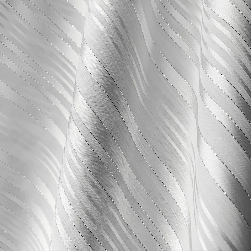 Gold Silver Stripes Organza White Chiffon Fabric for Dress Making Sewing Materials 150cm Wide Fabric By The Meter