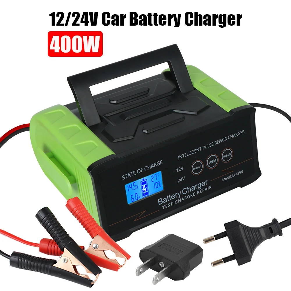 

Цифровые зарядные устройства для аккумуляторов 12А, 24 В/25 А, 12 В, 400 Вт, быстрая зарядка, зарядные устройства для автомобильных аккумуляторов, интеллектуальный импульсный ремонт, обслуживание