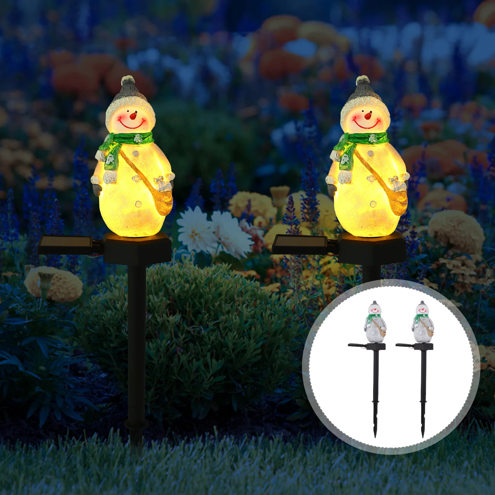 

2 Pcs Solar Lanterns for outside Garden Landscape Light Powered Lights Stake Snowman Lighting
