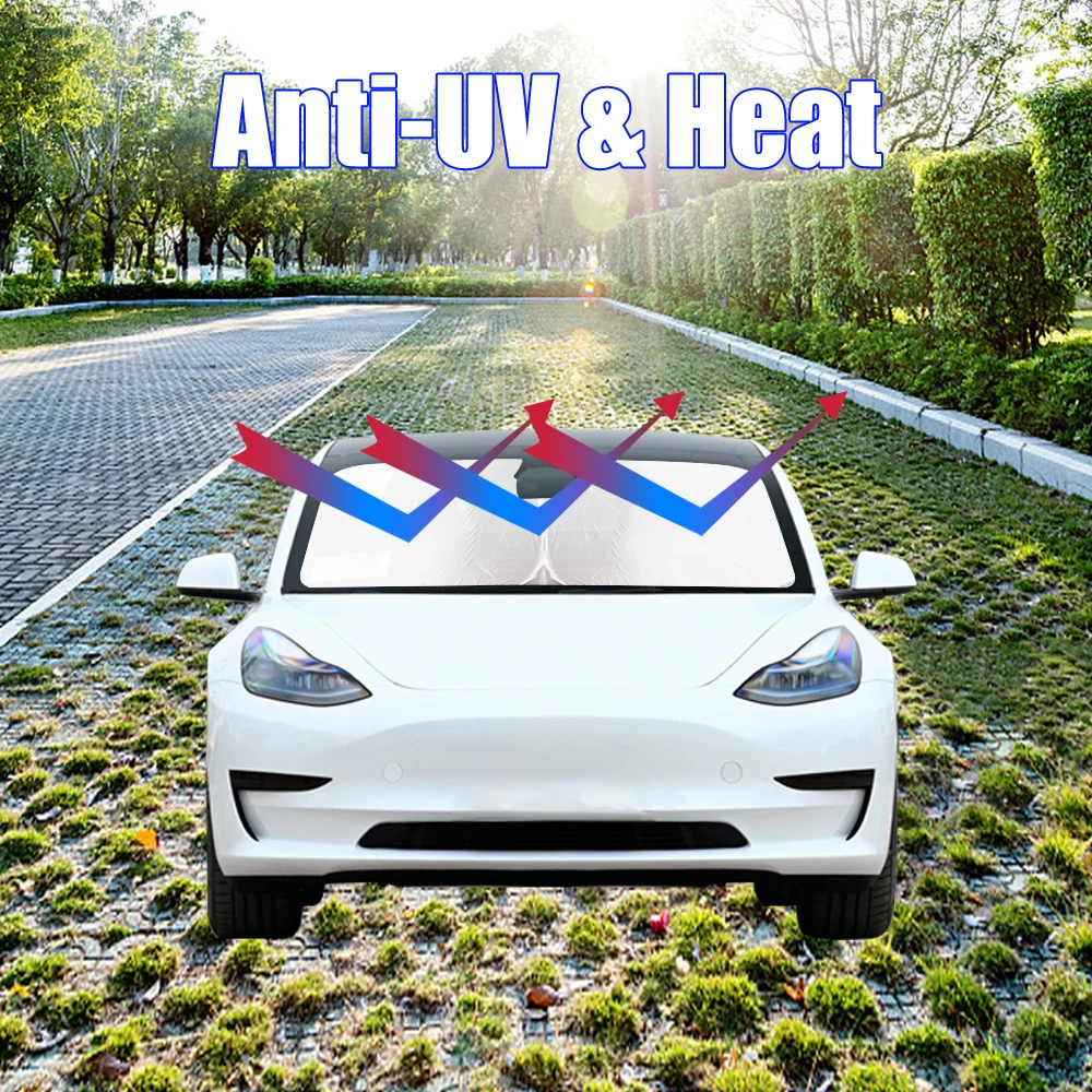 Car Sun Visor Sunshade Foldable Windshield Sun Shade Covers Window Sunscreen Parasol Interior Accessories For Tesla Model 3 Y